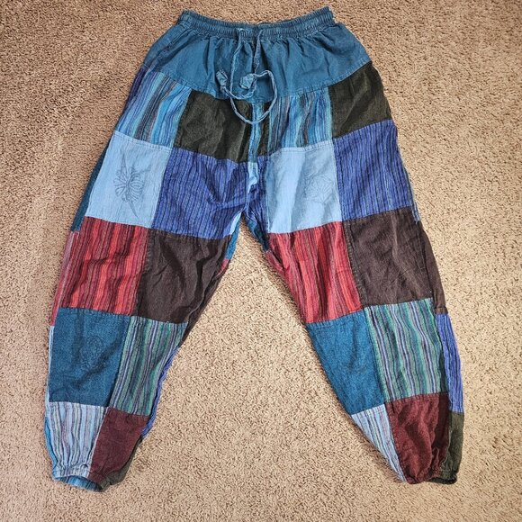 Kathmandu Imports Pants - READ Kathmandu Imports Jogger Pants Small Patchwork Boho Nepal Cotton